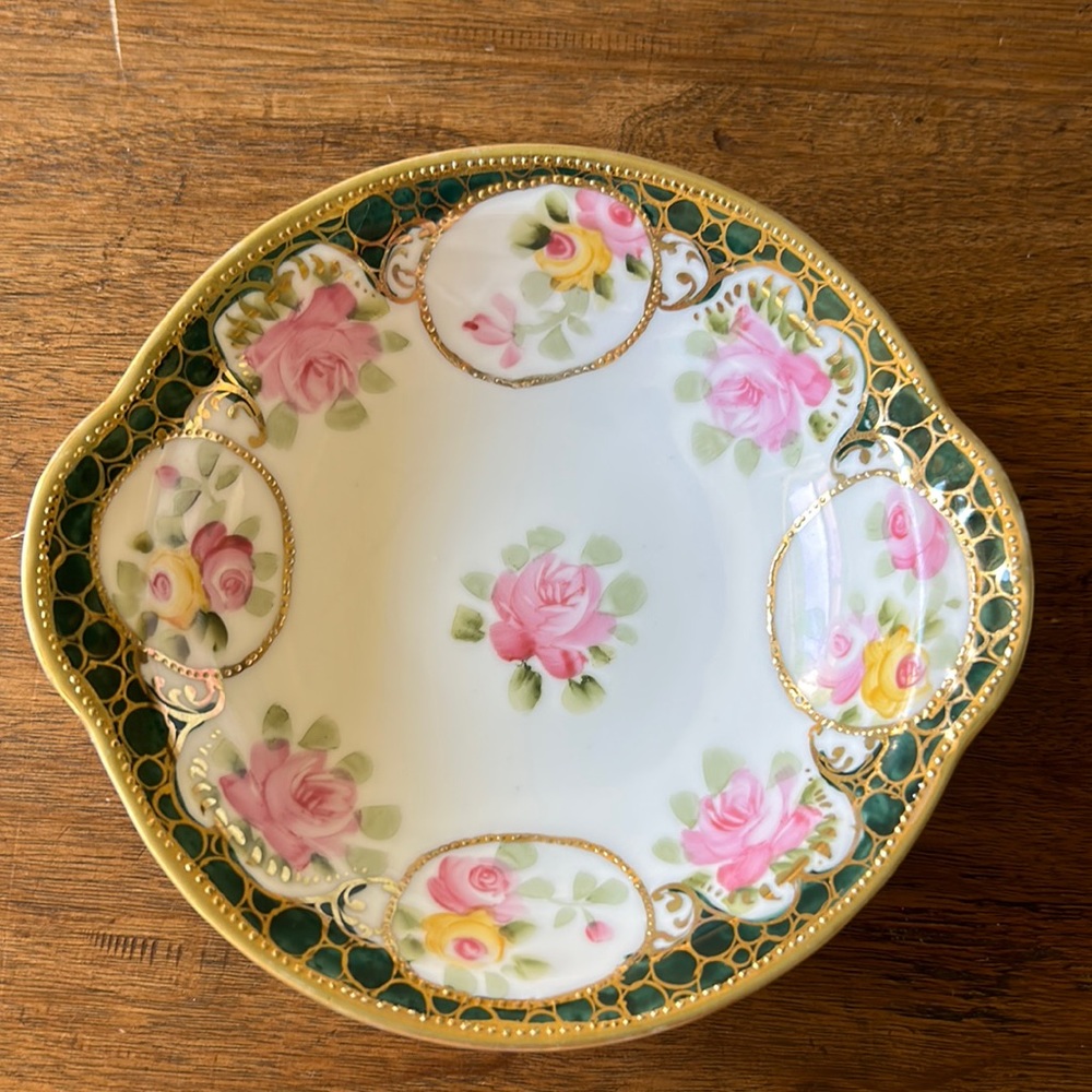 Vintage Hand Painted Nippon Cabbage Roses Bowl